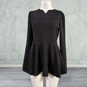 Elegant Black Nice-Forever Longsleeved Peplum Back Zipped / Tunic Top Size Large